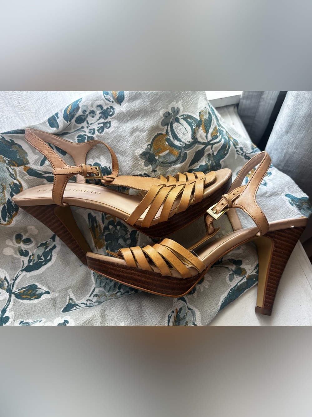 ⛵️Franco Sarto Tan Leather Platform Sandals